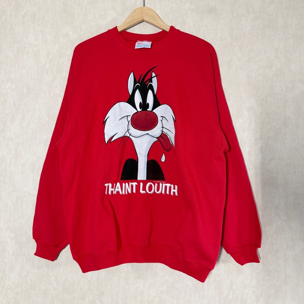Hanes Heavyweight Men’s Vintage 1993 Warner Bros Looney Tunes Sweatshirt Red XL